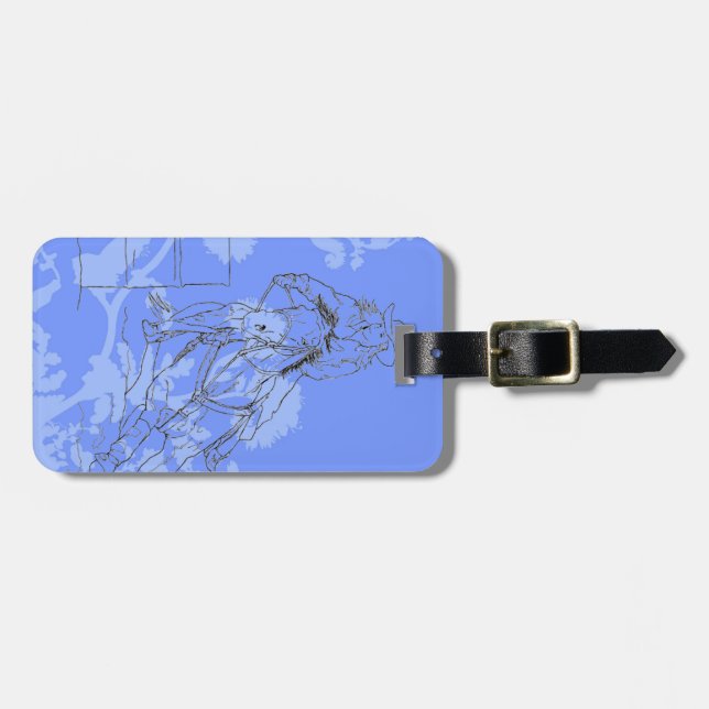 Blue Flowered Barrel Racer Luggage Tag (Front Horizontal)