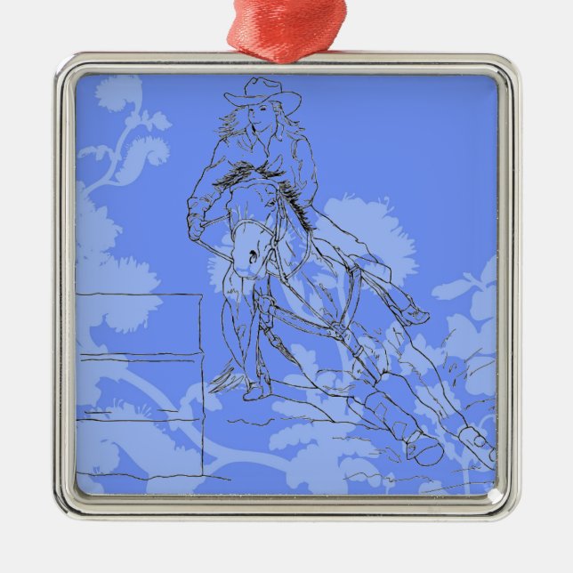 Blue Flowered Barrel Racer Metal Tree Decoration (Front)