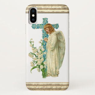 Blue Flowered Christian Cross iPhone X Case