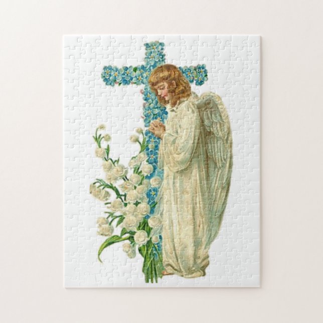 Blue Flowered Christian Cross Jigsaw Puzzle (Vertical)