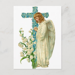Blue Flowered Christian Cross Postcard