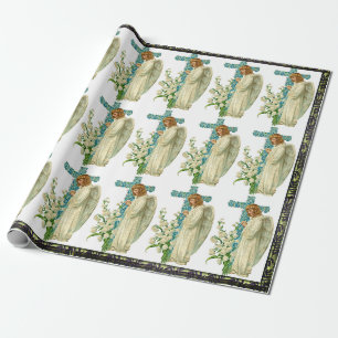 Blue Flowered Christian Cross Wrapping Paper