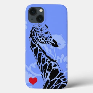 Blue Flowered Giraffe BG with Red Heart iPhone 13 Case