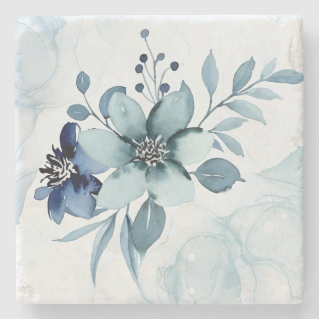 Blue Flowers 4 Stone Coaster (Front)