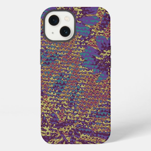 Blue flowers against leaf camouflage pattern iPhone case (Back)