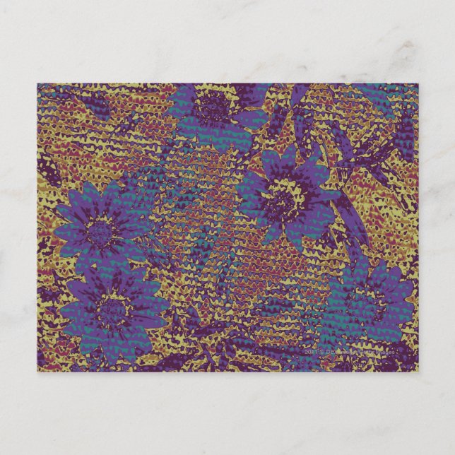 Blue flowers against leaf camouflage pattern postcard (Front)