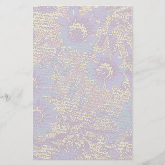 Blue flowers against leaf camouflage pattern stationery (Front)