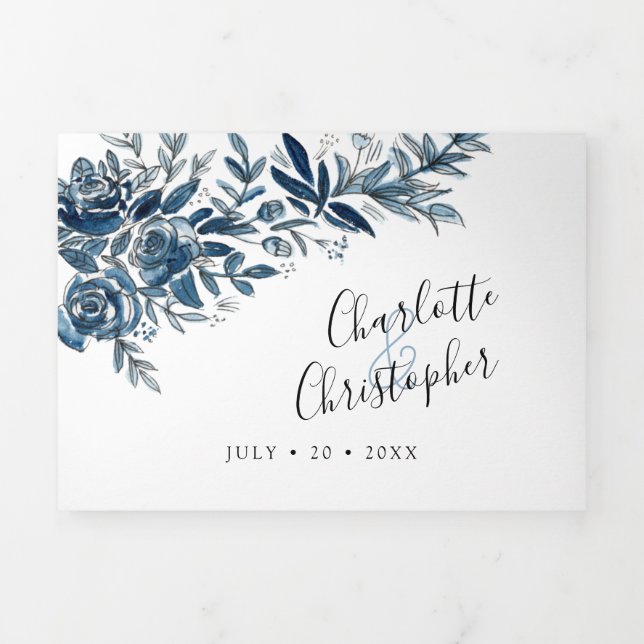 Blue flowers all in one wedding Invitation (Cover)
