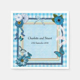 Blue Flowers and Butterflies Napkin
