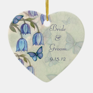Blue Flowers and Butterflies Wedding Ornament