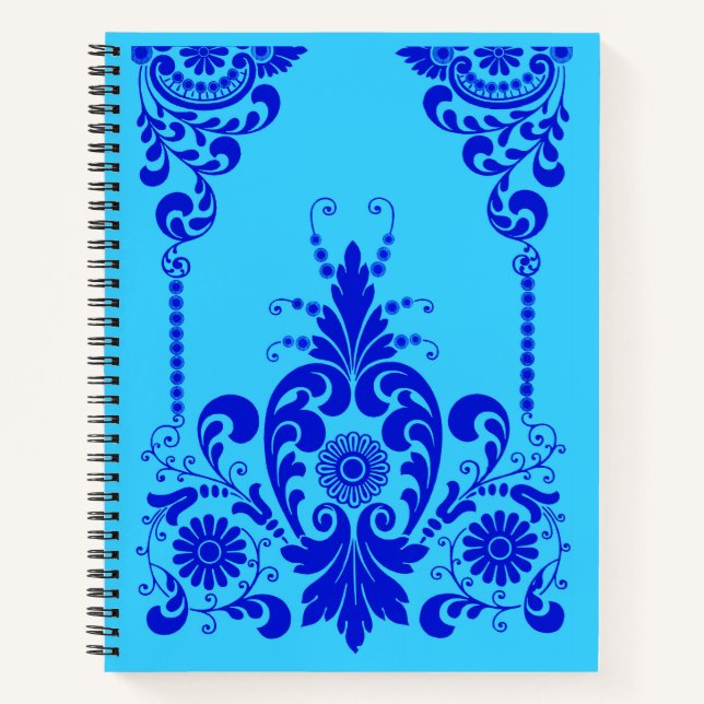 blue flowers and culicues print notebook (Front)