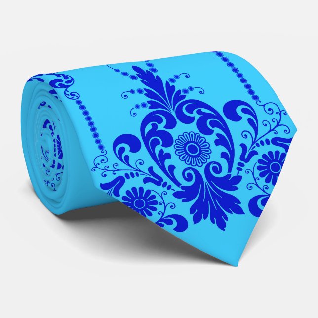 blue flowers and culicues print tie (Rolled)