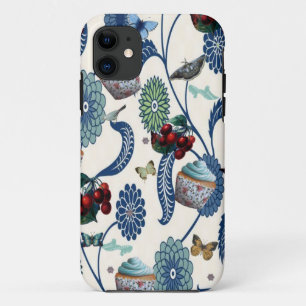 Blue Flowers and Cupcakes iPhone 11 Case