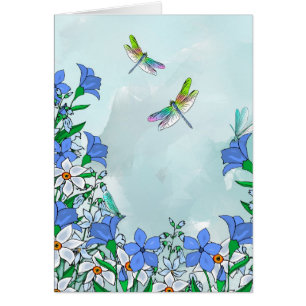 Blue flowers and dragonflies