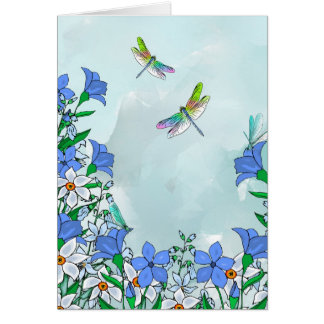 Blue flowers and dragonflies