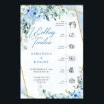 Blue flowers and eucalyptus gold wedding Timeline Poster<br><div class="desc">!!! Note: Mount on heavy card stock A romantic boho wedding theme with dusty blue flowers, eucalyptus greenery, and a gold glitter frame creates a dreamy and elegant ambiance for your special day. Incorporating these elements into your wedding ceremony timeline poster can set the tone for a whimsical and enchanting...</div>