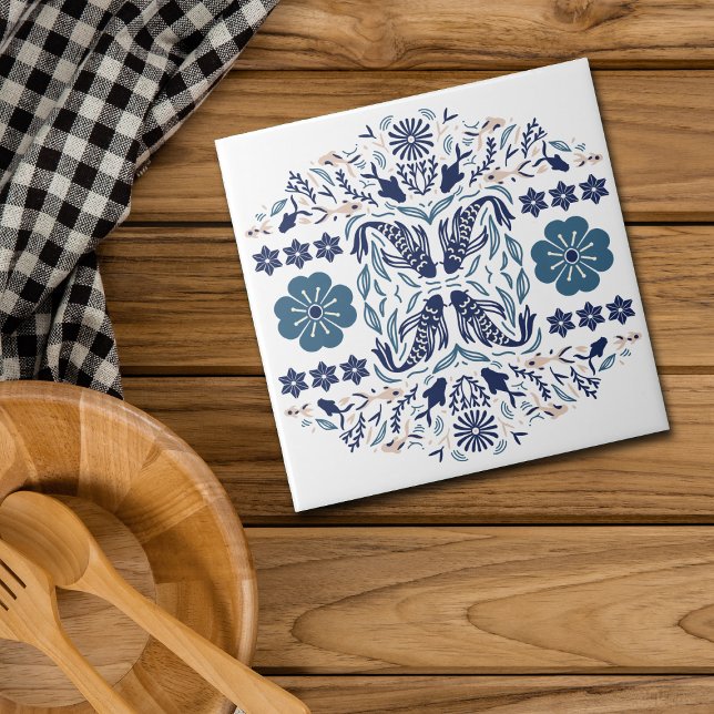 Blue Flowers and Fish Asian Vision Tile (Creator Uploaded)