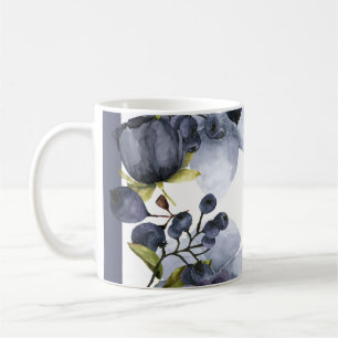 Blue flowers and fruits in frame coffee mug