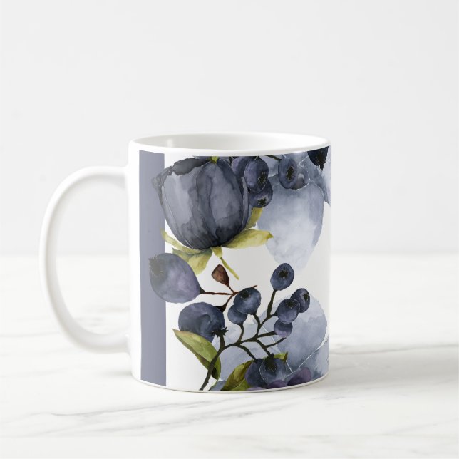 Blue flowers and fruits in frame coffee mug (Left)