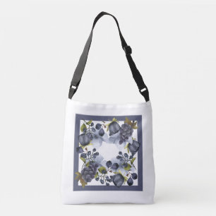Blue flowers and fruits in frame crossbody bag