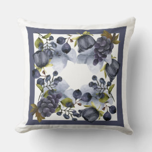 Blue flowers and fruits in frame cushion