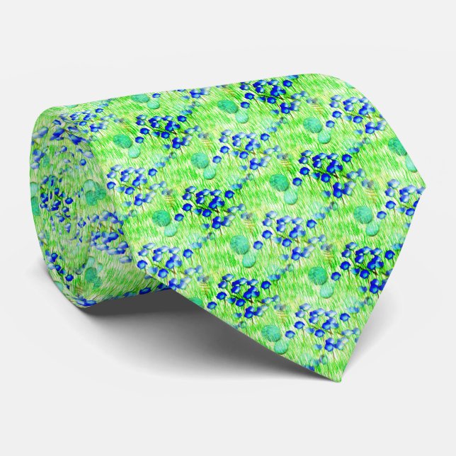 Blue Flowers And Grass Nature Art Pattern     Tie (Rolled)