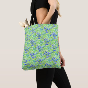 Blue Flowers And Grass Nature Art Pattern Tote Bag