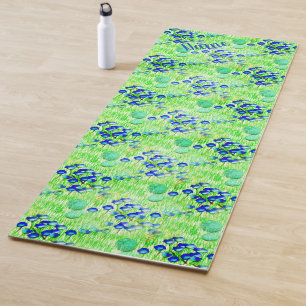Blue Flowers And Grass Nature Art Personalised Yoga Mat