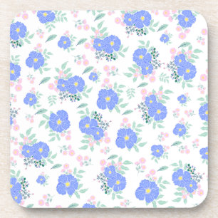 Blue flowers and green leaves coaster