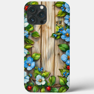 Blue flowers and ladybugs iPhone 13 pro max case