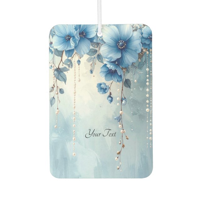 Blue Flowers and Pearls Air Freshener (Front)