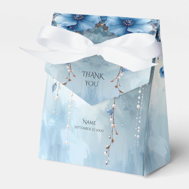 Blue Flowers and Pearls Favor Box (Front Side)