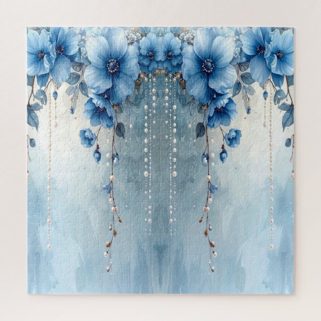 Blue Flowers and Pearls Jigsaw Puzzle (Vertical)