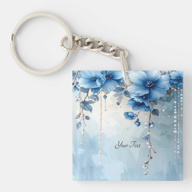 Blue Flowers and Pearls Keychain (Front)