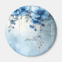 Blue Flowers and Pearls Magnet