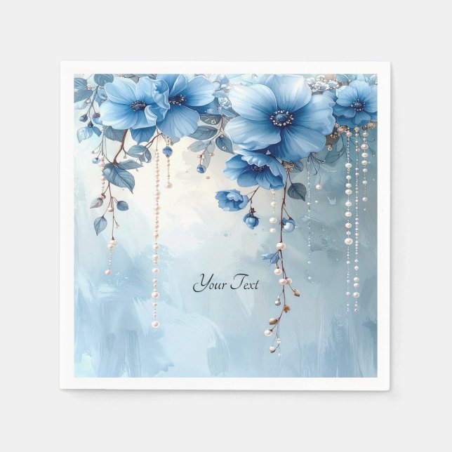Blue Flowers and Pearls Napkin (Front)