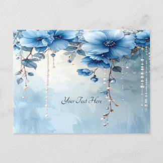 Blue Flowers and Pearls Postcard