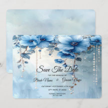 Blue Flowers and Pearls Save The Date