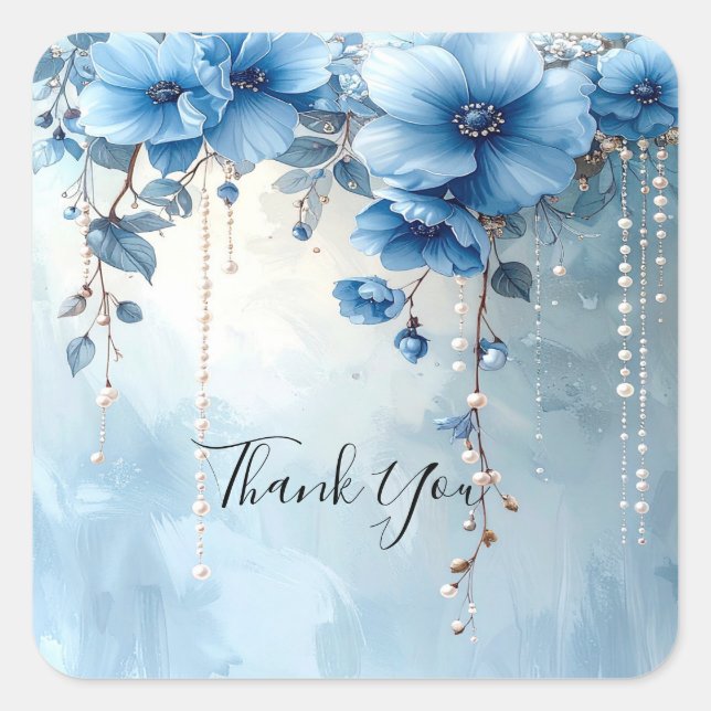 Blue Flowers and Pearls Sticker (Front)