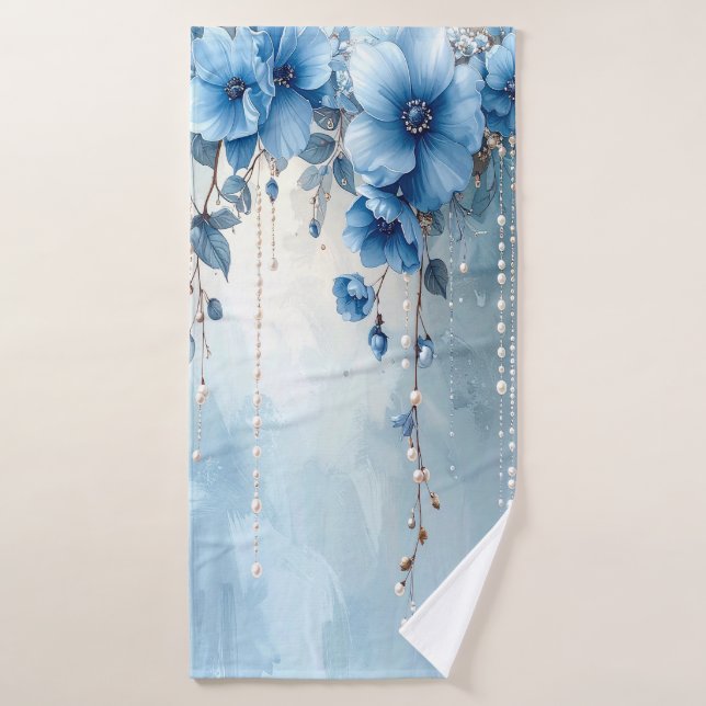 Blue Flowers and Pearls Towel Set (Bath Towel)