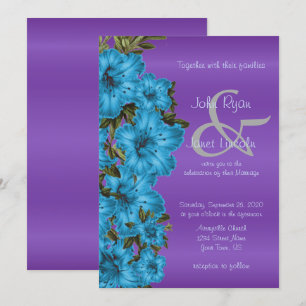 Blue Flowers and Purple Satin Wedding Invitations