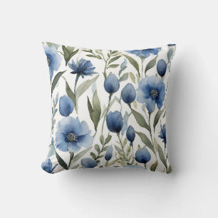 Blue Flowers Art Floral Design Cushion