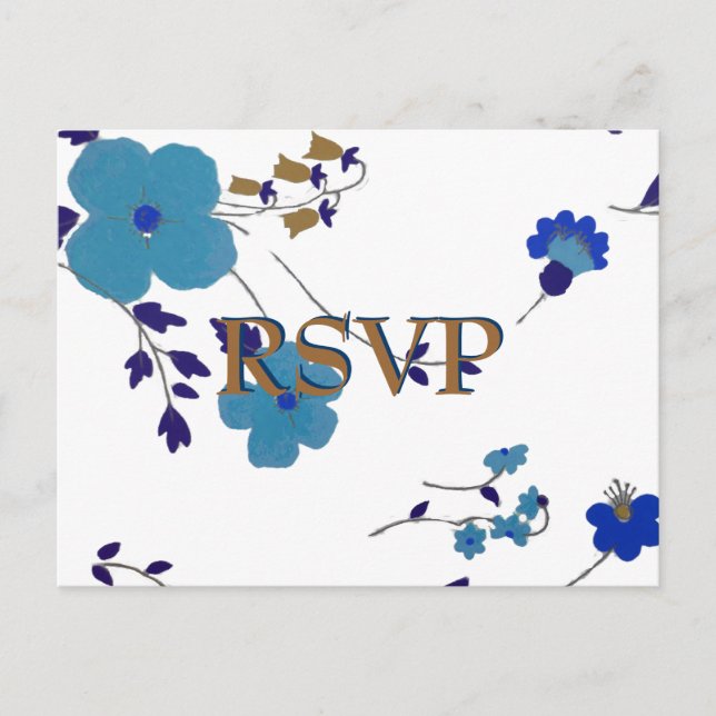 Blue Flowers Art Invitation Postcard (Front)