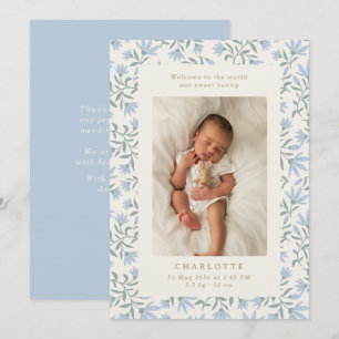 Blue flowers baby birth announcement card