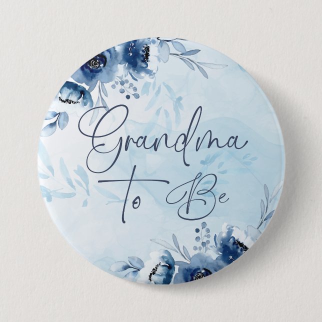 Blue Flowers Baby Shower Grandma To Be 7.5 Cm Round Badge (Front)