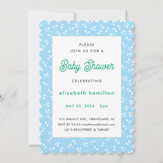 Blue Flowers Baby Shower Invitation (Front)