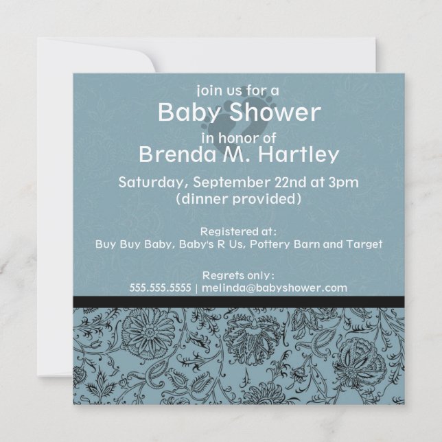 Blue Flowers Baby Shower Invitations (Front)