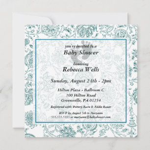 Blue Flowers Baby Shower Invitations