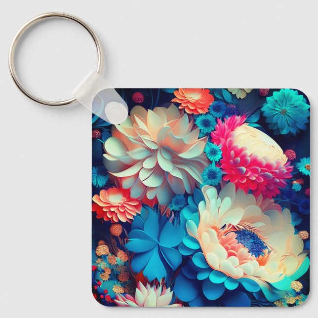 Blue Flowers Background-1 Key Ring (Front)
