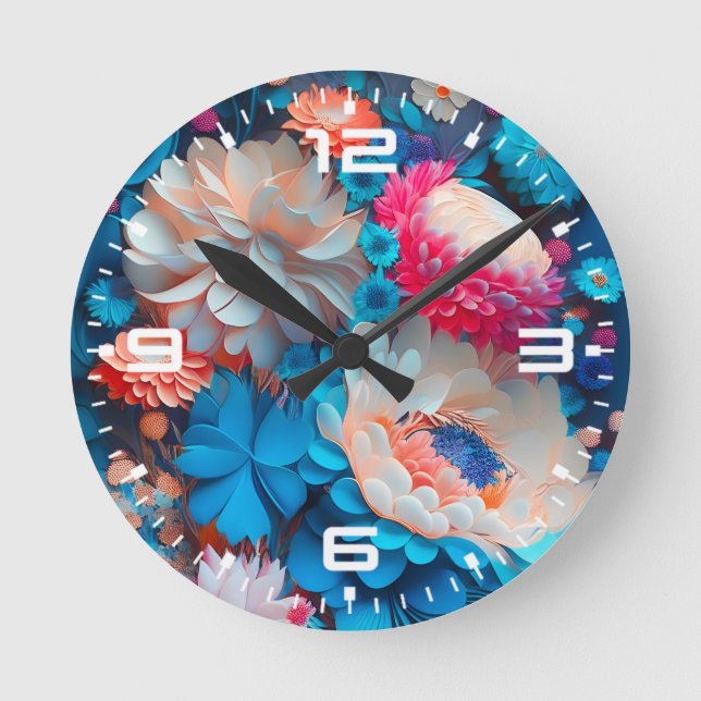 Blue Flowers Background-1 Round Clock (Front)